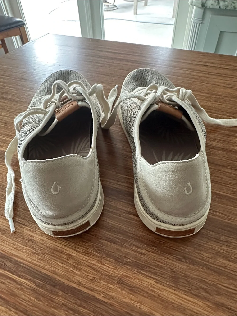 OluKai Women’s Knit Low-Top Sneakers in Light Gray and Cream